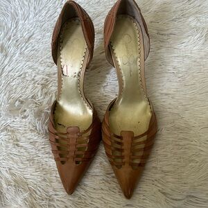 Jessica Simpson Sz 9B brown leather pointed toe gorgeous heel straps pumps shoe